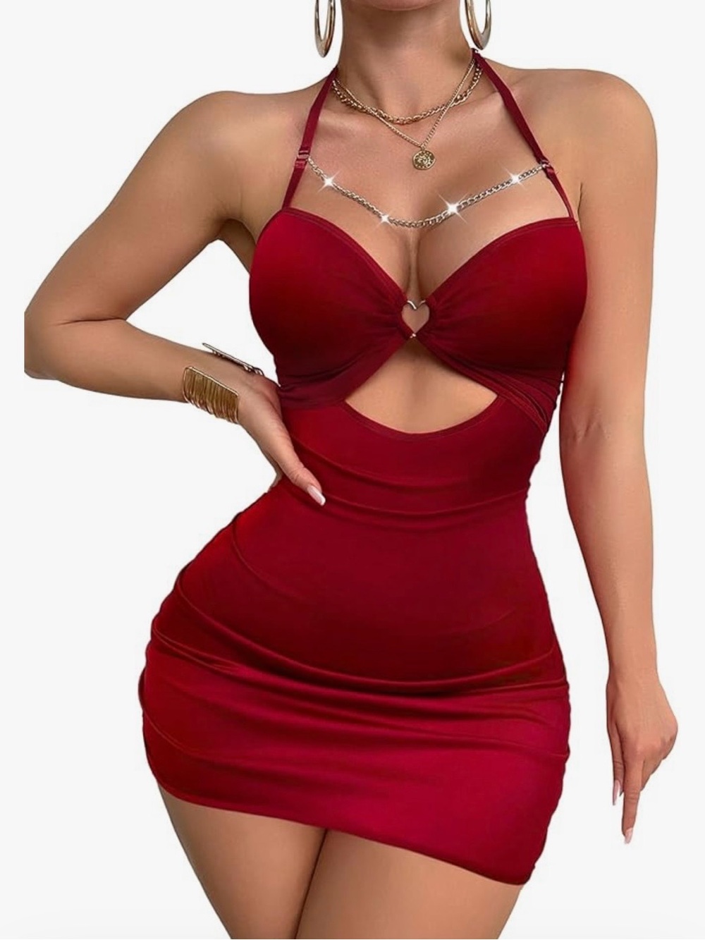 Halter Cutout Mini Dress in Burgundy
